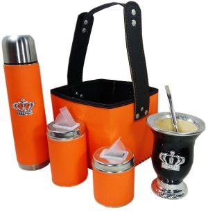 Canasta matera color naranja fluor con mate corona