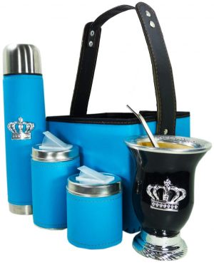Set matero canasta color turquesa con mate calabaza y corona