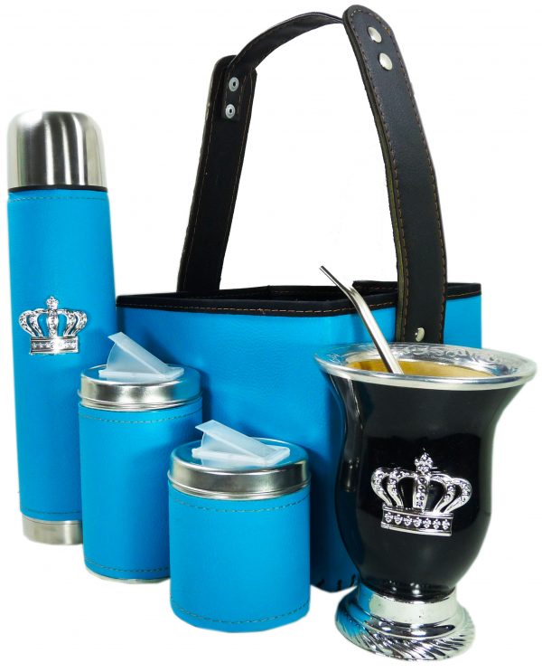 Set matero canasta color turquesa con mate calabaza y corona