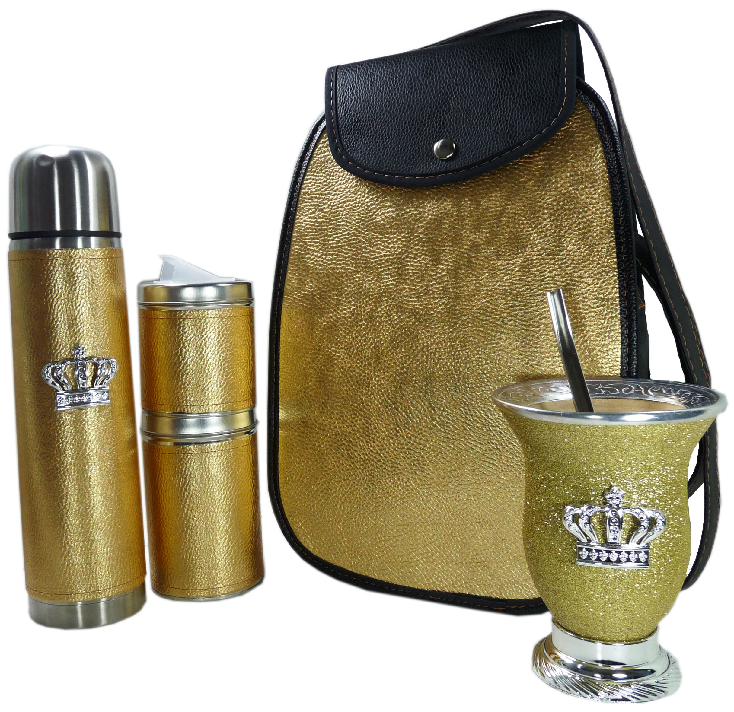 Set matero dorado con mate calabaza y corona colección FAR