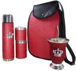 Set matero rojo brillante con mate calabaza y corona colección FAR