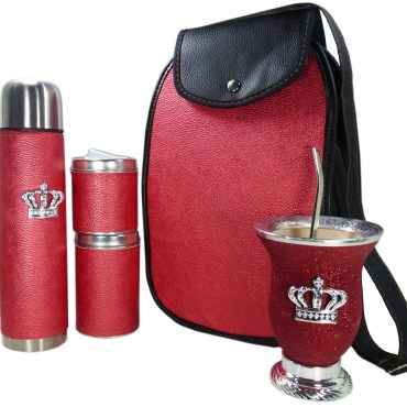 Set matero rojo brillante con mate calabaza y corona colección FAR