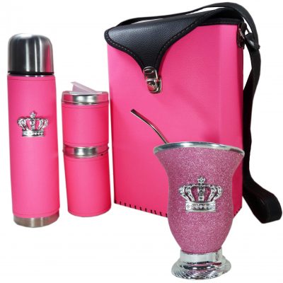 Set matero color rosa fluor y mate de calabaza con corona colección FLOR