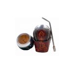 Mate de cuero con figura de caballo y bombilla