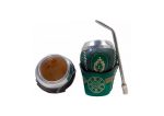 Mate de cuero verde con bombilla