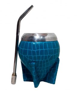 Mate torpedo forrado con eco-cuero croco turqueza y bombilla pico loro