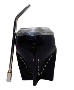 Mate uruguayo con vaqueta forrado con eco-cuero croco negro y bombilla pico loro