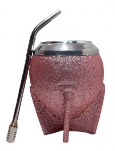 Mate de calabaza uruguayo rosado glitter
