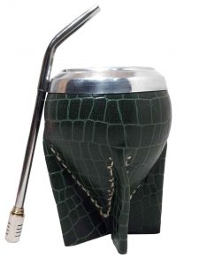 Mate uruguayo vaqueta croco verde con bombilla