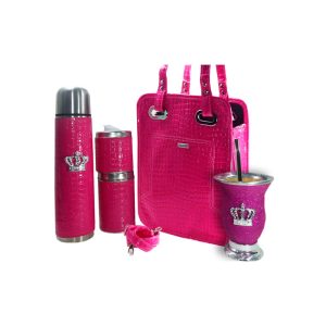 Set de mate Gut croco fucsia con mate corona