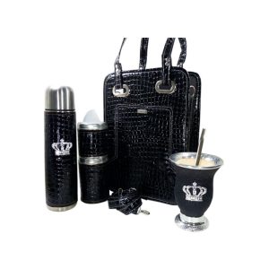 Set de mate Gut croco negro con mate corona