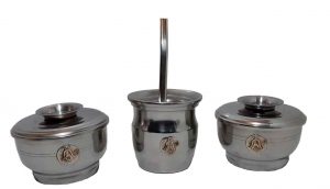 Yerbera, azucarera y mate con bombilla de aluminio y con dije aplique de alpaca