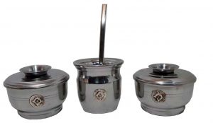 Set de yerbera aluminio azucarera y mate con aplique de cruz