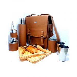 Set de mate color suela con combo para asado