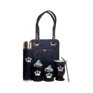 Set de mate glitter negro con coronas y mate calabaza