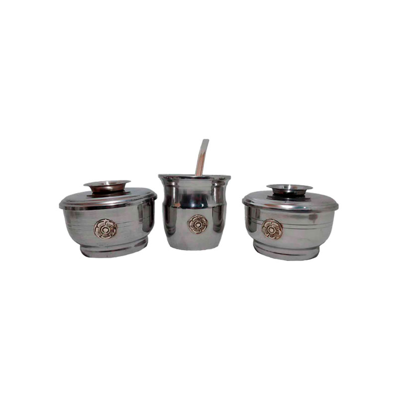 Set de mate x 3 aluminio con aplique de trebol