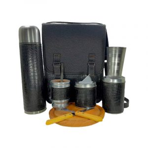 Set matero camping croco negro con combo para asado