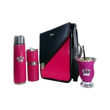 Set matero croco fucsia con mate calabaza CATA