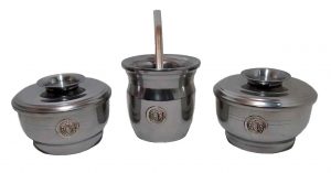 Set de yerbera, azucarera, mate y bombilla con aplique de herradura