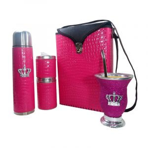 Set matero flor croco fucsia con mate corona glitter