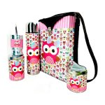 Set matero flor diseño buhos rosa