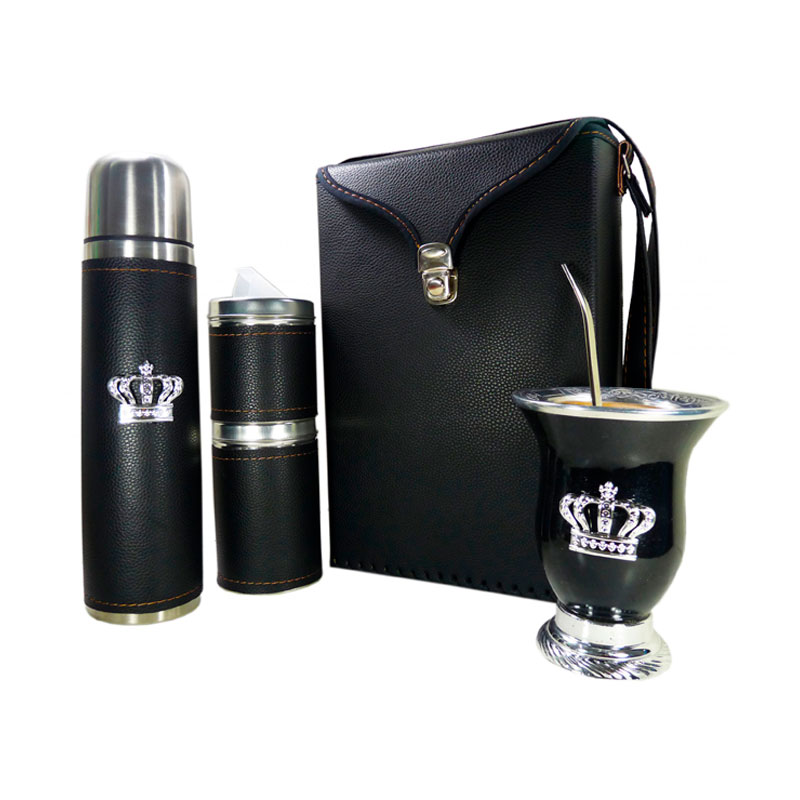 Set matero flor negro liso con mate corona