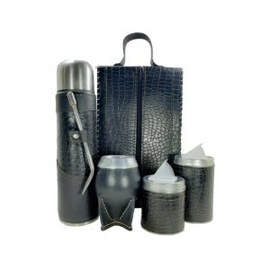 Set matero melu croco negro con mate torpedo uruguayo