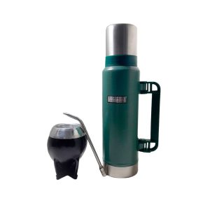 Termo simil Stanley verde con mate uruguayo
