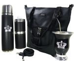 Set de mate con cartera negra y mate de calabaza con corona colección Aylen
