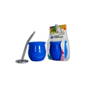 Mate urbano azul con bombilla