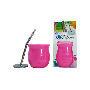 Mate urbano rosa con bombilla
