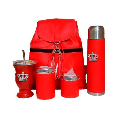 Set matero rojo con mochila y mate corona