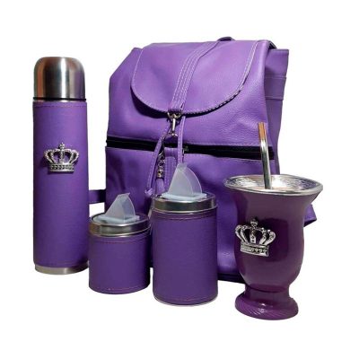 Set matero violeta con mochila y mate corona