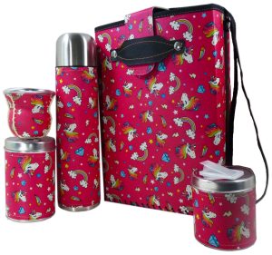 Set de mate economico con diseño Unicornios fucsia