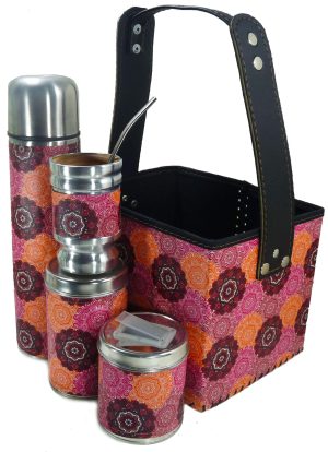 Set matero con canasta con mandalas naranjas