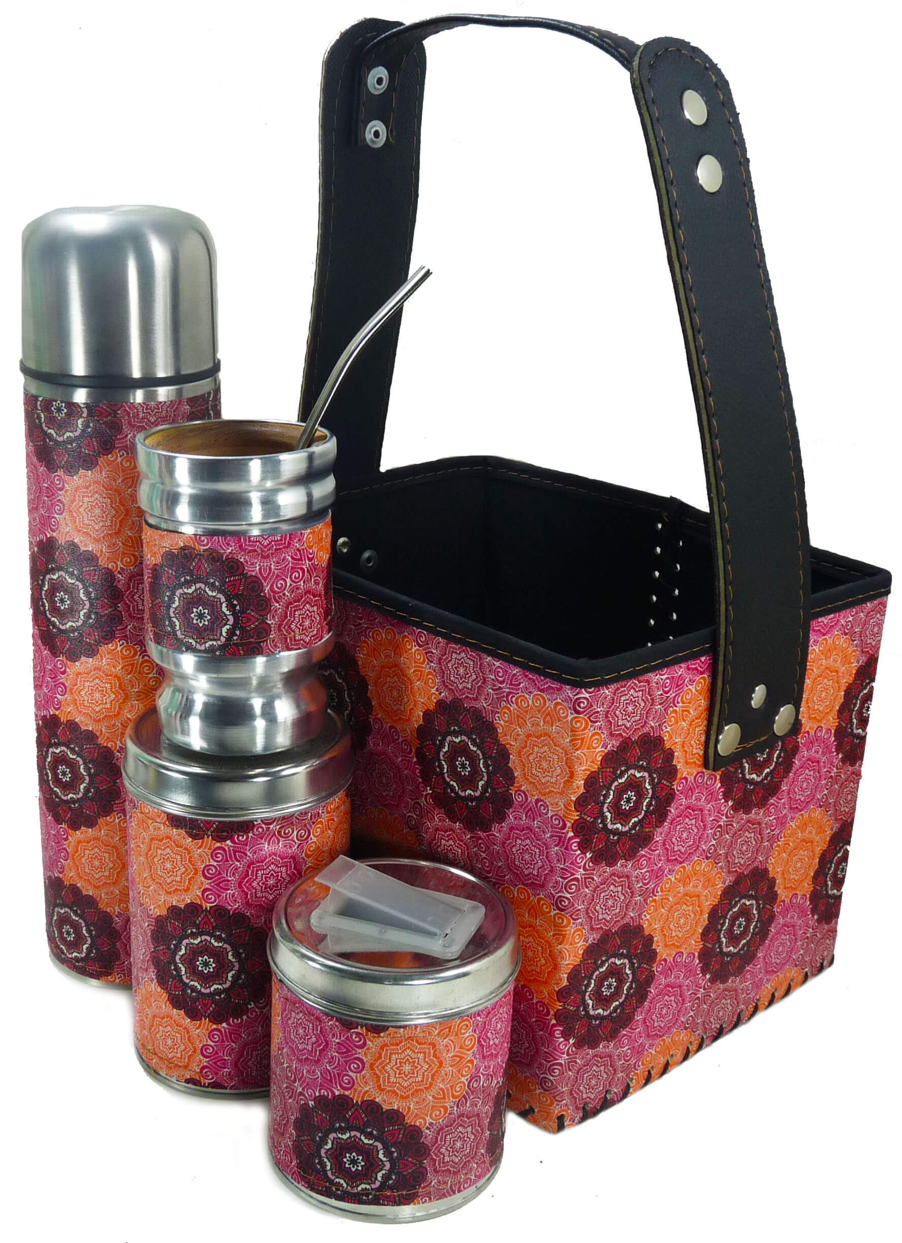 Set matero con canasta con mandalas naranjas