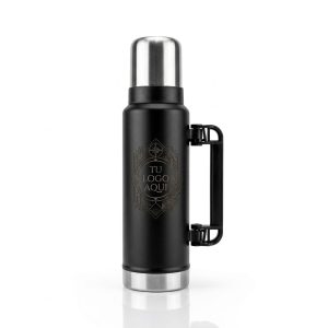 Termo negro personalizado de acero inoxidable 1.3 litros con grabado laser